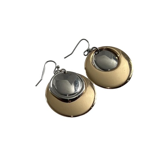 Metal Earrings Dangle Silver Tone Gold Tone Circles 2" Long - Picture 5 of 5